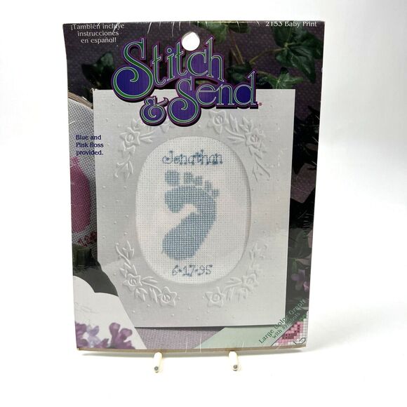 STITCH & SEND Cross Stitch Kit Baby Footprint 2153 Mailer Card Shower Gift NIP - Picture 1 of 4